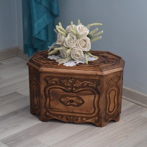 Walnut Wood Storage Box, Hand Carved Decorative Turkish Traditional Storage  Blanket Bride Chest, Wooden Trunk Coffee Table