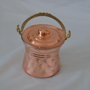 Traditional Yogurt Maker Pot, Turkish Flower Engraved Yogurt Bucket with Lid, Copperware Kitchen Decor