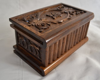 Hand Carved Wooden Puzzle Box with Secret Compartment, Personalized Decorative Stash Box