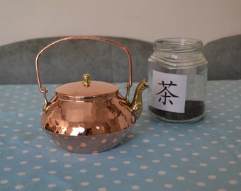Copper Japanese Tea Kettle, Solid Hammered Copper Herbal Teapot with Filter and Heater