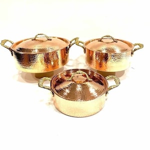 Hammered copper cooking pot, Turkish copper cookware, Pure copper casserole pots with lid nonstick