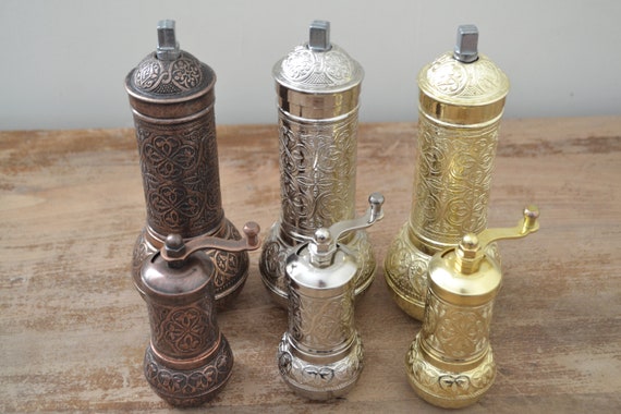 Set of 2 Coffee Grinder, Traditional Turkish Salt And Pepper Grinder Mill Set Manual Burrs