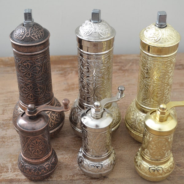 Set of 2 Coffee Grinder, Salt And Pepper Grinder Mill Set, Traditional Turkish Emgraved Coffee&Spice Grinder, Manual Burrs