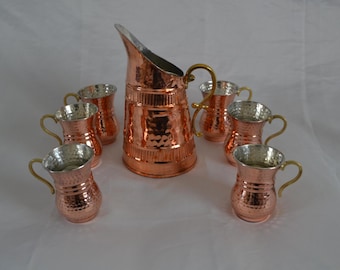 Pure Copper Pitcher 2 Liters Capacity, Turkish Traditional Copper Beverage Serving Jug