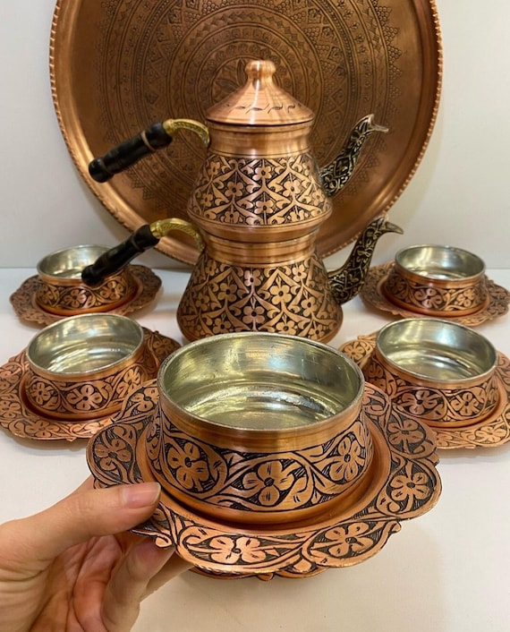 Copper Serving Platter Set Flower Embroidered Copper Sugar snack Bowls With Serving Plate Fruit Bowl kitchen Home Decor Etsy