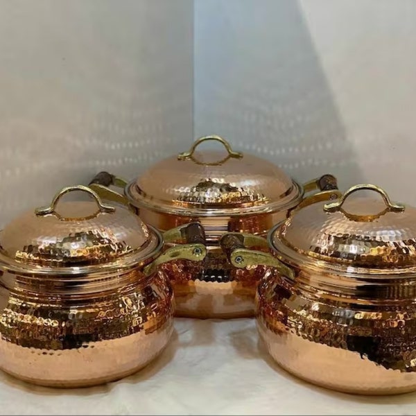 Turna Copper Mini Casserole Pot Set Of 3 Hand Forged Nickel Turna8184-2