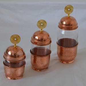Copper Storage Container, Hammered Copper Spice Jar Set, Triple Turkish Spice Storage Container