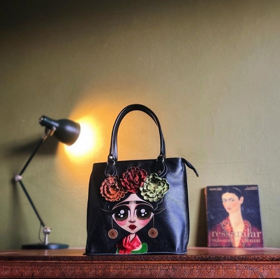 Frida Kahlo Purse Carmina Faux Leather Handbag Floral Zip Top & pocket EUC  | eBay