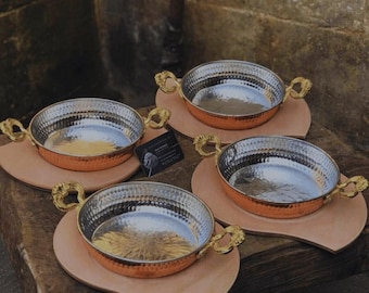 Hammered copper pan with double brass handle, Frying pan, Traditional Turkish Copper pans