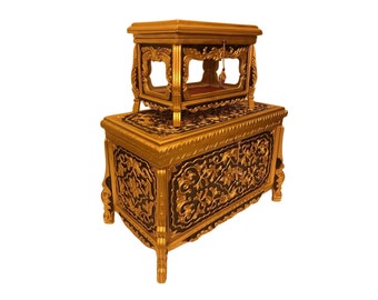 Goldene Farbe Holz Aufbewahrungsbox 2er-Set, Walnussholz handgeschnitzte Hoffnungsbox, Kaffeekoffer Tisch