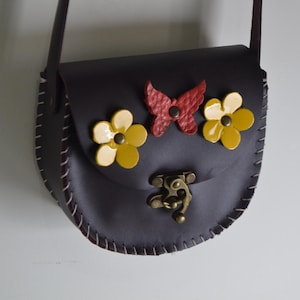 Genuine Leather Crossbody Shoulder Bag for Women, Flower Hand Stitched Purse