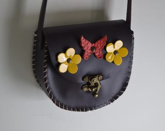Genuine Leather Crossbody Shoulder Bag for Women, Flower Hand Stitched Purse