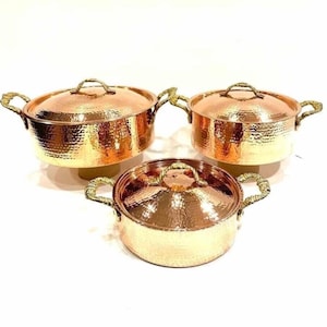 Kookpot van gehamerd koper, Turkse traditionele puur koperen braadpan met antiaanbaklaag