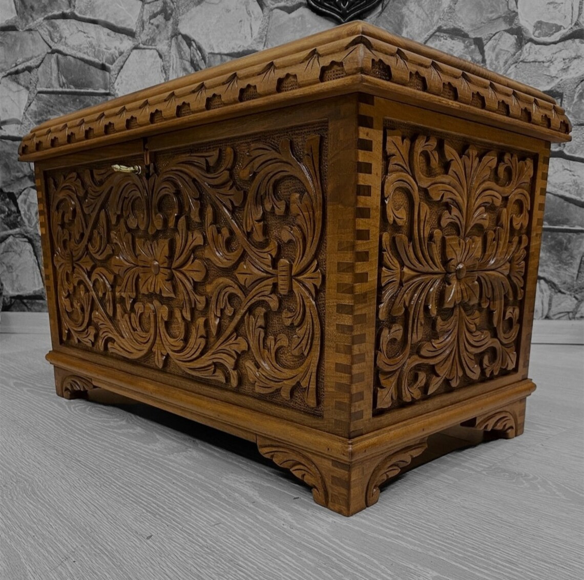 Walnut Wood Trunk Coffee Table Hand Carved Wooden Hope Chest Etsy