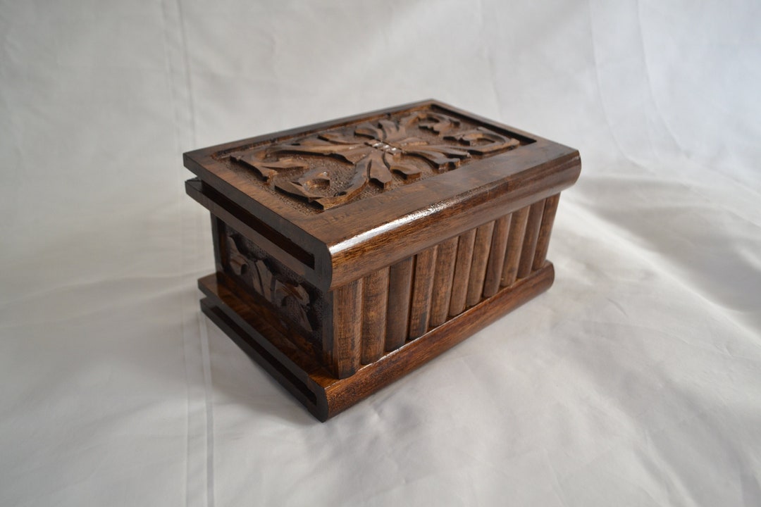 Hand Carved Wooden Secret Lock Box, Secret Chest, Puzzle Box, Encrypted ...