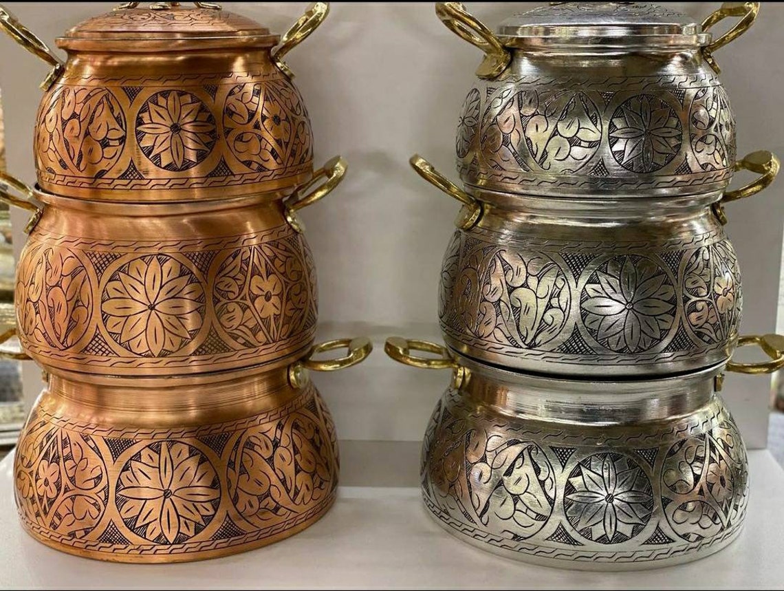 Hand Engraved Copper Cooking Pot With Lid Traditional Turkish Etsy