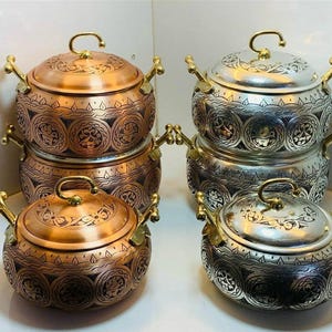 Solid Engraved Turkish Copper Pot, Traditional Pure Copper Casserole Cooking Pots with Brass Handle