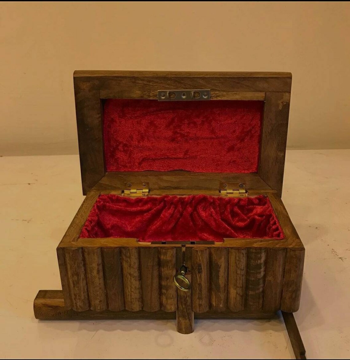 Hand carved wooden secret lock box Secret chestPuzzle Box Etsy