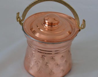 Traditional Yogurt Maker Pot, Turkish Flower Engraved Yogurt Bucket with Lid, Copperware Kitchen Decor