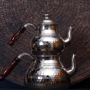 Théière turque en cuivre avec manche en bois, bouilloire traditionnelle en cuivre martelé image 8