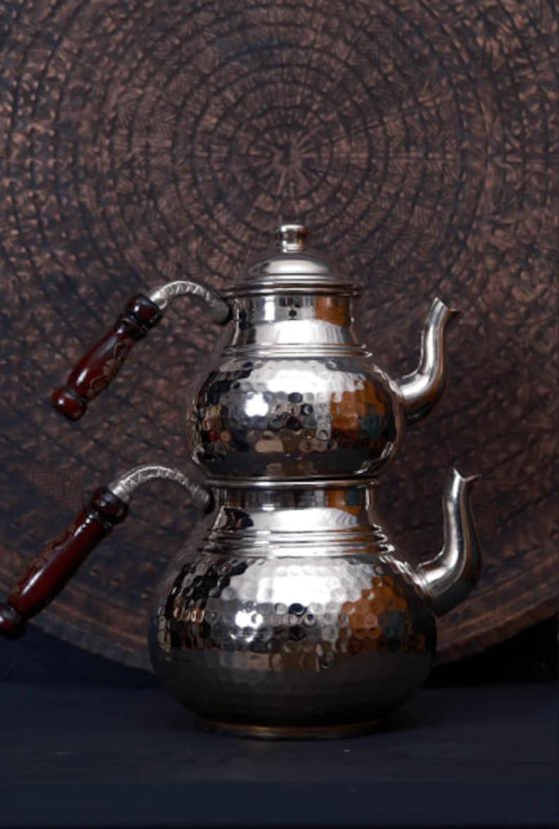 Théière turque en cuivre avec manche en bois, bouilloire traditionnelle en cuivre martelé image 8