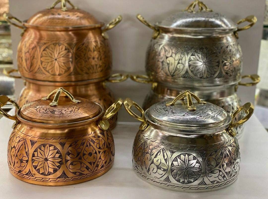 Hand Engraved Copper Cooking Pot With Lid, Traditional Turkish Copper