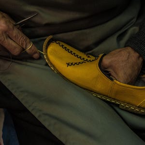 Blue Color Genuine Leather Shoes, Unisex Travel Shoes, Hand stitched Leather Women's Loafer and Flats, Turkish Summer Yemeni Shoes, Slip on image 9
