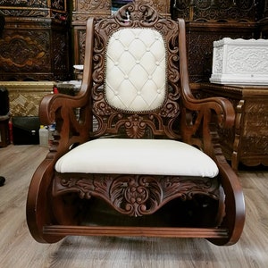 Baroque Rococo Rocking Chairs Wooden Rocking Chair, Mid Century Modern Lounge Chair, Hand Carved ...