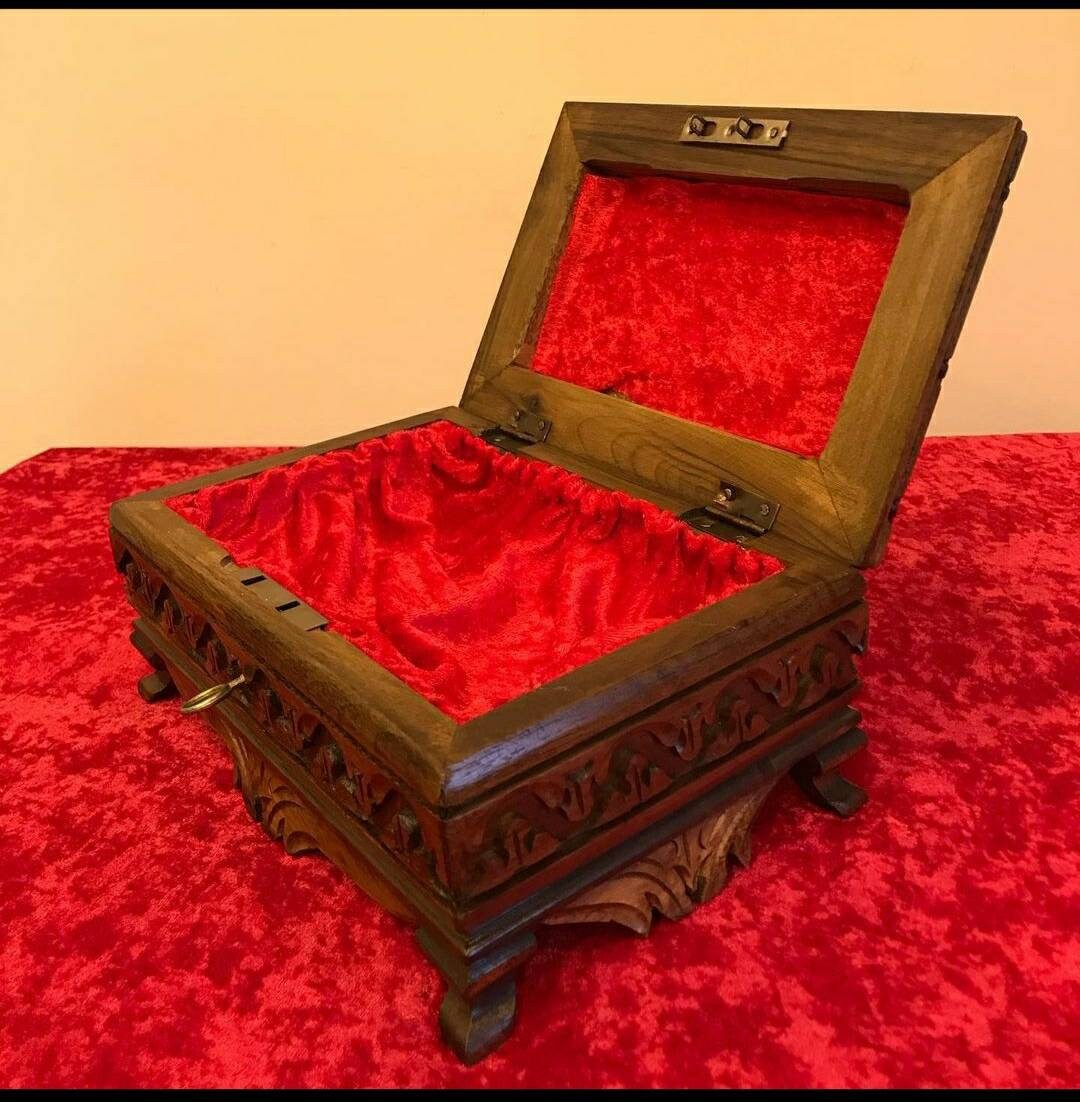 Hand carved wooden jewelry lock box keepsake chest with key Etsy