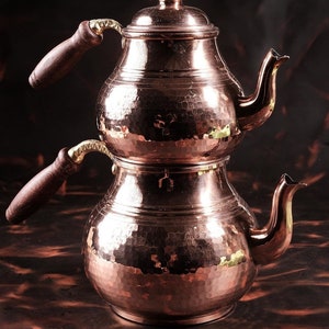 Théière turque en cuivre avec manche en bois, bouilloire traditionnelle en cuivre martelé image 4