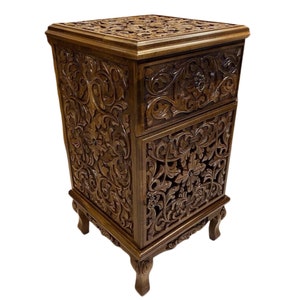 Walnut wood nightstand, Hand carved wooden bedside table with drawers, bedside dresser&table in walnut finish