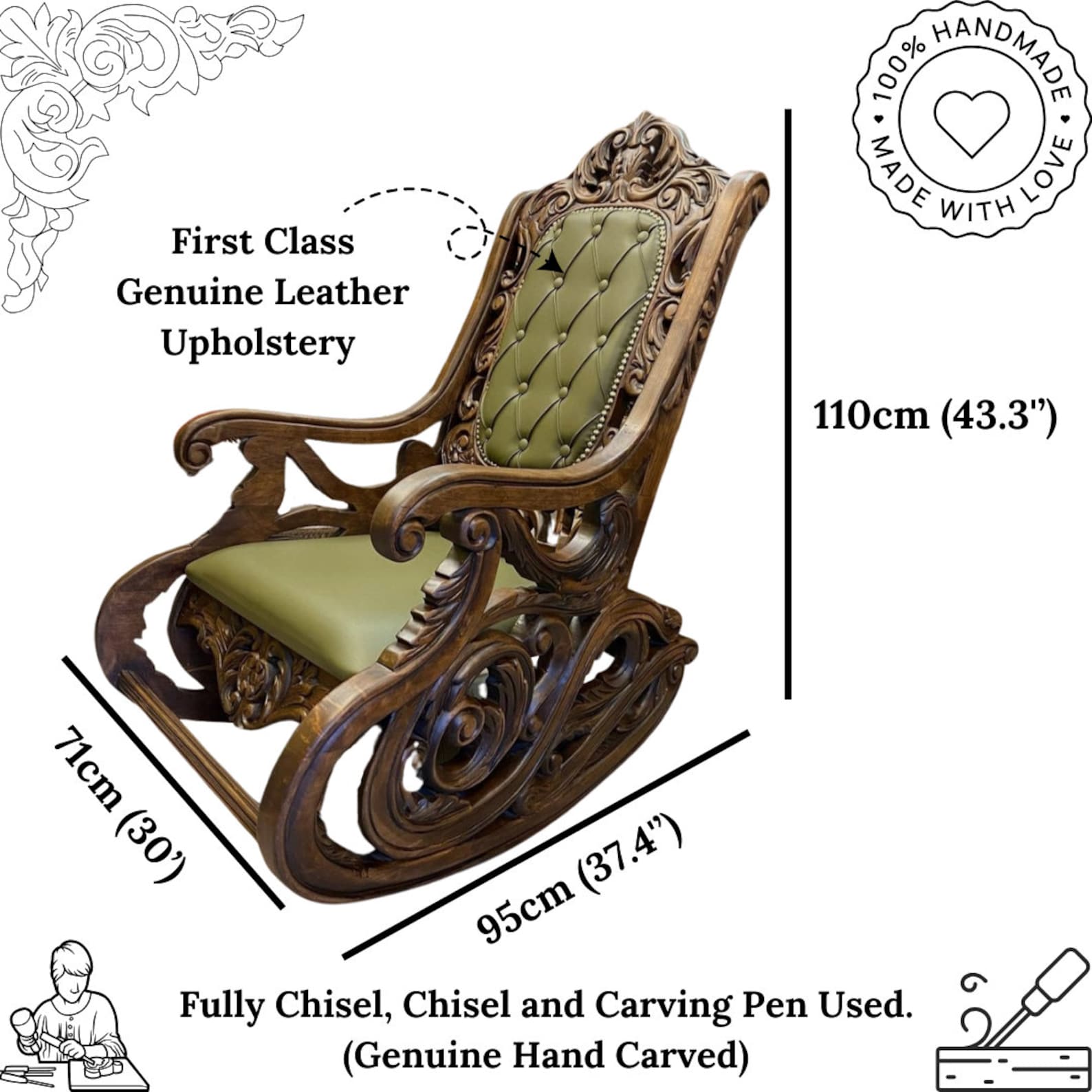 Baroque Rococo Rocking Chairs Wooden Rocking Chair, Mid Century Modern Lounge Chair, Hand Carved ...