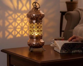 Copper Candle Holder & Lantern, Turkish Traditional Copper Candlestick Home Night Decor