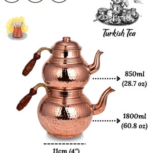 Théière turque en cuivre avec manche en bois, bouilloire traditionnelle en cuivre martelé image 2