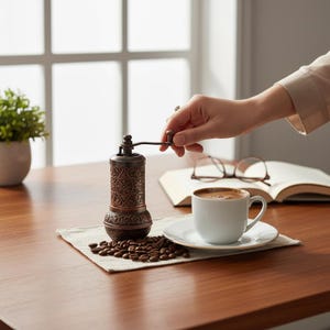 Set med 2 kaffekvarnar, traditionell turkisk salt- och pepparkvarn, manuell kvarn bild 12