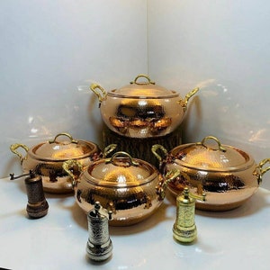 Hammered copper pot with lid,  Traditional Turkish copper casserole pots, Copper casserole dish nonstick