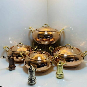 Hammered copper pot with lid,  Traditional Turkish copper casserole pots, Copper casserole dish nonstick