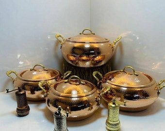 Hammered copper pot with lid,  Traditional Turkish copper casserole pots, Copper casserole dish nonstick