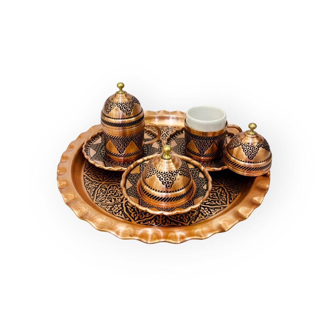 Turkish Coffee Serving Set for 2 With Serving Tray, Porcelain Espresso