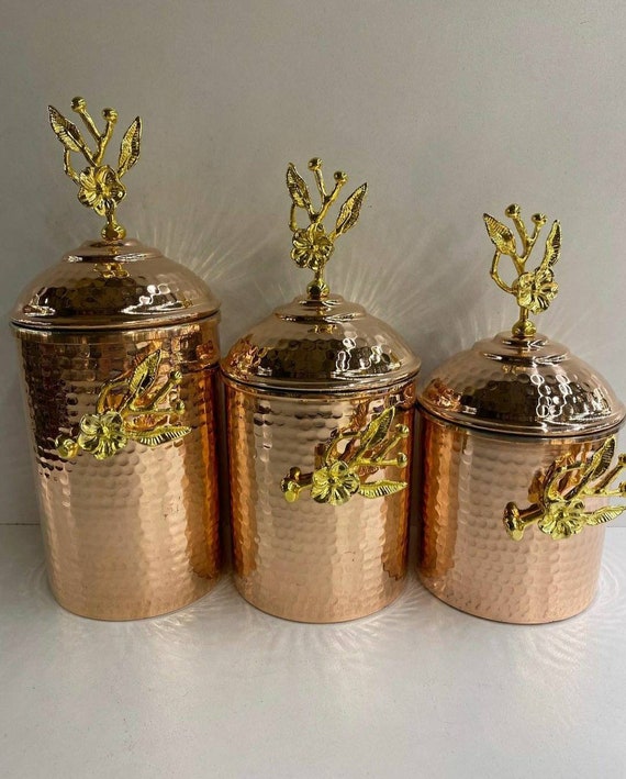 Copper Spice Jars Set With Lid, Copper 3-piece Spice Set, Spice Rack, Spice  Storage Container, Vintage Kitchen Utensil Set, Kitchen Decor 