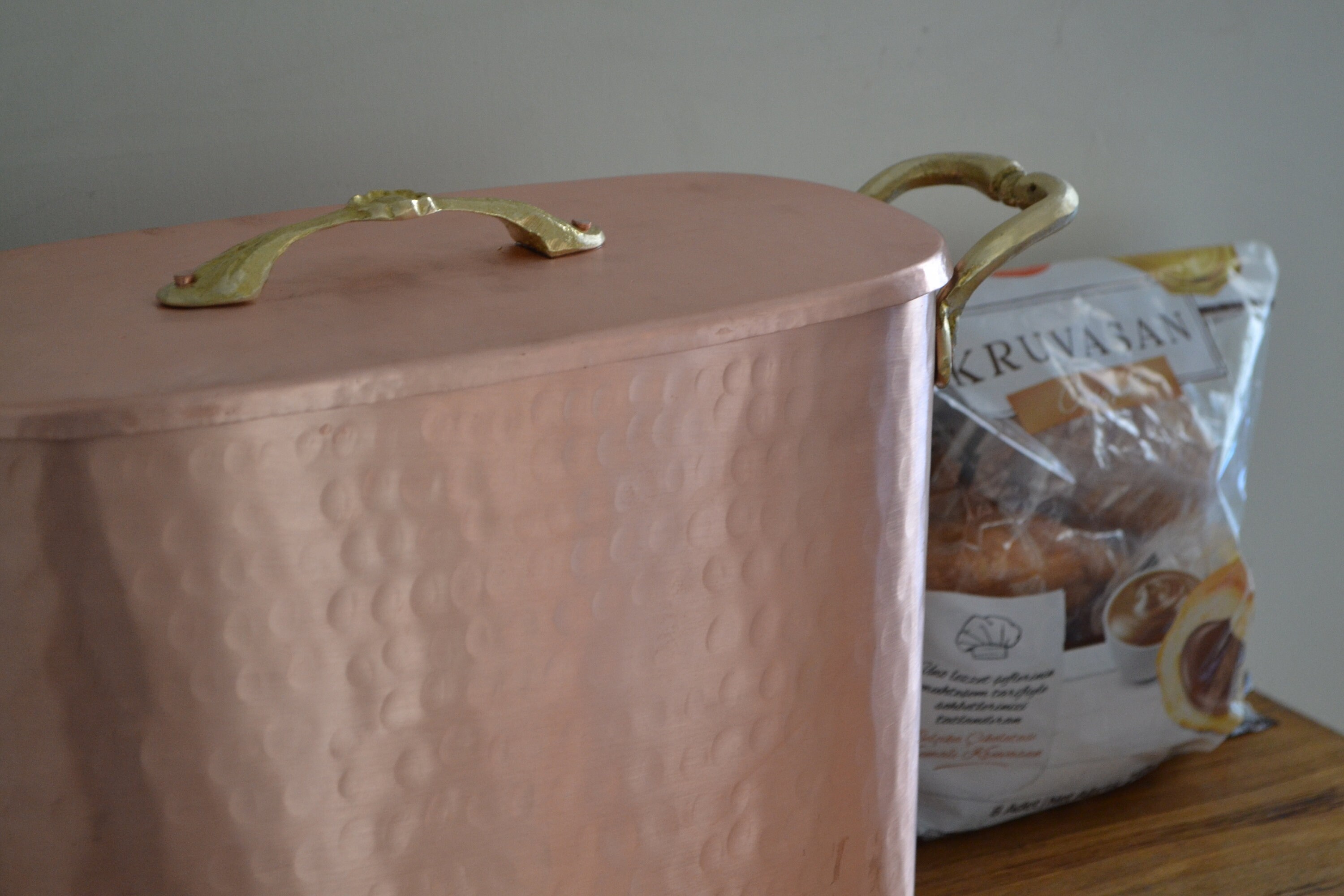 Copper Bread Box, Hammered Copper Bread Bin With Lid and Brass Handles ...