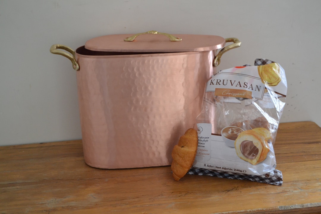 Copper Bread Box Personalized, Hammered Copper Bread Bin With Lid and