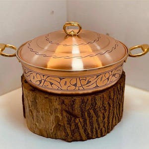 Turkisk kopparrisgryta, extra tjock koppargryta med mässingshandtag