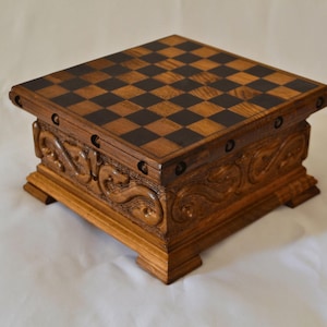 Wooden Chess Storage Box & Board with Hidden Key Compartment and Secret Lock