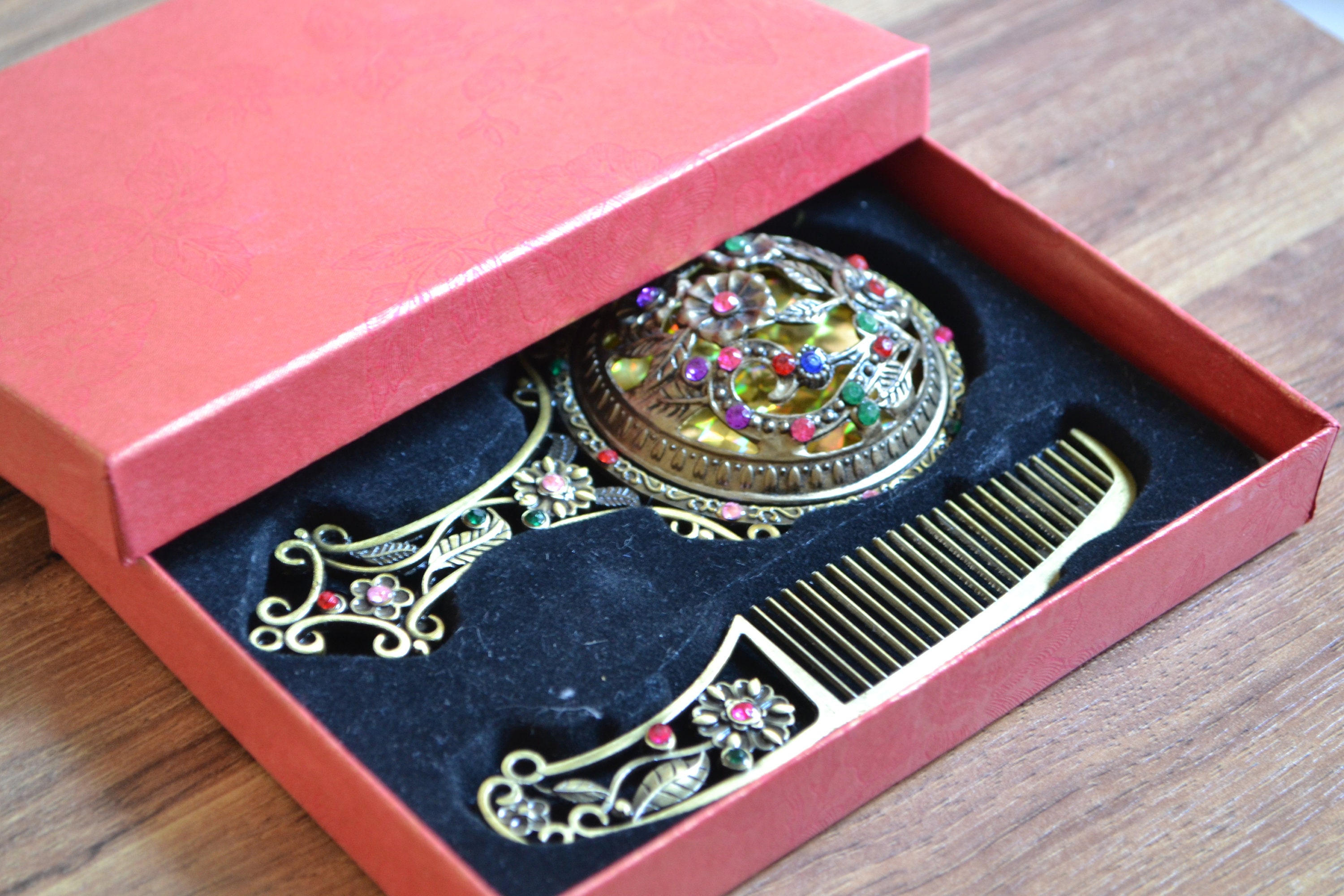 Authentic Hand Mirror and Comb Set Fancy Metallic Mirror Etsy