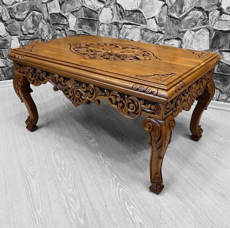 Hand Carved Wooden Coffee Table Walnut Wood Coffee&tea Table Etsy