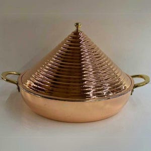 Copper Pyramid Pan with Lid, Brass Handled Copper Cooking Pot, Turkish Traditional Cookware Pan