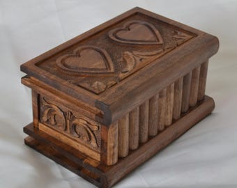 Personalized Wooden Puzzle Box with Secret Key Compartment, Walnut Wood Heart Carved Valentine's Day Jewelry Gift Box