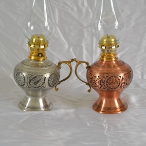 Copper flower embroidered Oil Lamp, Vintage Decorative Oil Lamp, Home Decor Rustic Lamp, Glass Lantern, Turkish Nostalgic Gas Lamp