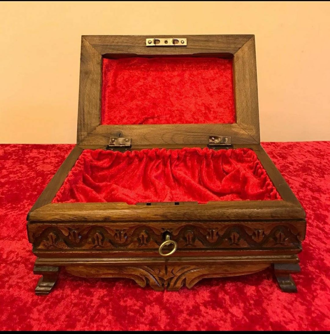 Hand carved wooden jewelry lock box keepsake chest with key Etsy